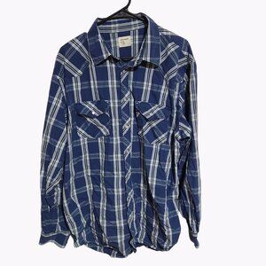 Old Navy Button Front Shirt Mens Size XL Blue Plaid Long Sleeve Top